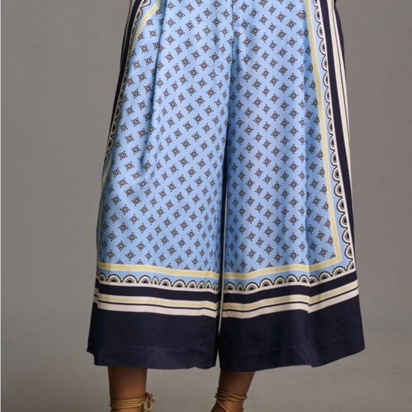 Anthropologie Maeve Printed Pleated A-Line Culottes Sz M 💙🤍💙 - Picture 2 of 7